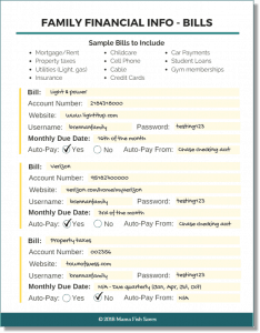 Emergency Binder Page Example Bills