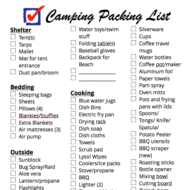 This is our Family Camping Checklist! This FREE printable is the packing list we use to pack everything we need to go camping. We have everything we ever need on here. Use this packing list to get everything you need together quickly so you can avoid the stress of making sure you have everything. 
