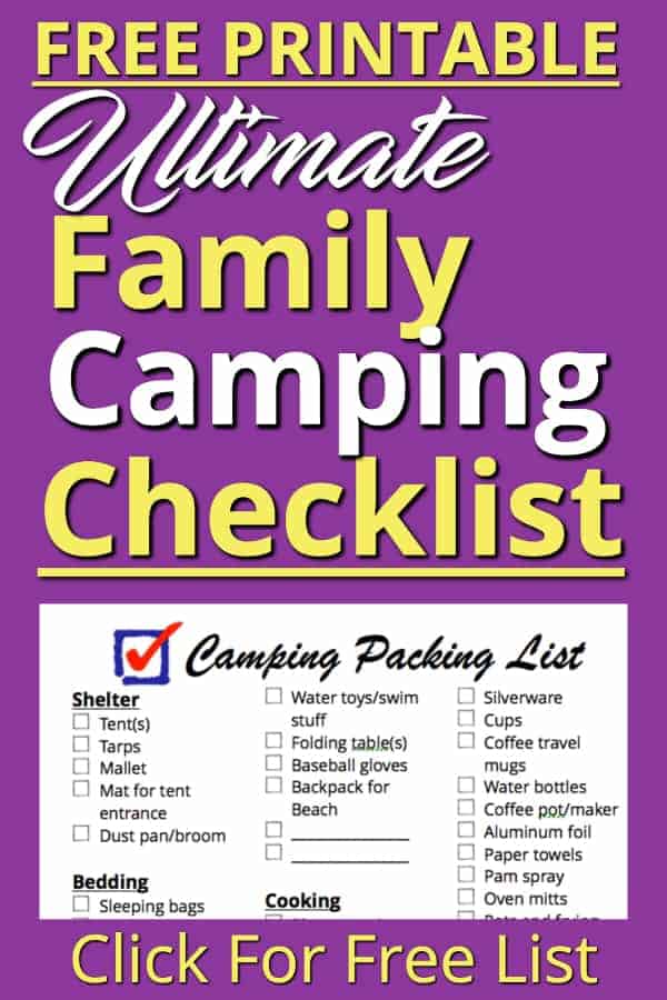 This is our Family Camping Checklist! This FREE printable is the packing list we use to pack everything we need to go camping. We have everything we ever need on here. Use this packing list to get everything you need together quickly so you can avoid the stress of making sure you have everything. #camping #camp #checklist #campingchecklist #printable #freeprintable #free